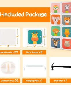 HONEY JOY Kids Wardrobe Closet, Baby Cartoon Clothes Storage Organizer, 8 Cubes & 2 Hanging Sections, Portable Children DIY Modular Bedroom Armoire Dresser Cabinet - 7