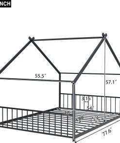 House Beds for Kids, Full Size Floor Bed Frame Metal Montessori Beds with Headboard & Footboard for Children Boys Girls Teens, Black - 3