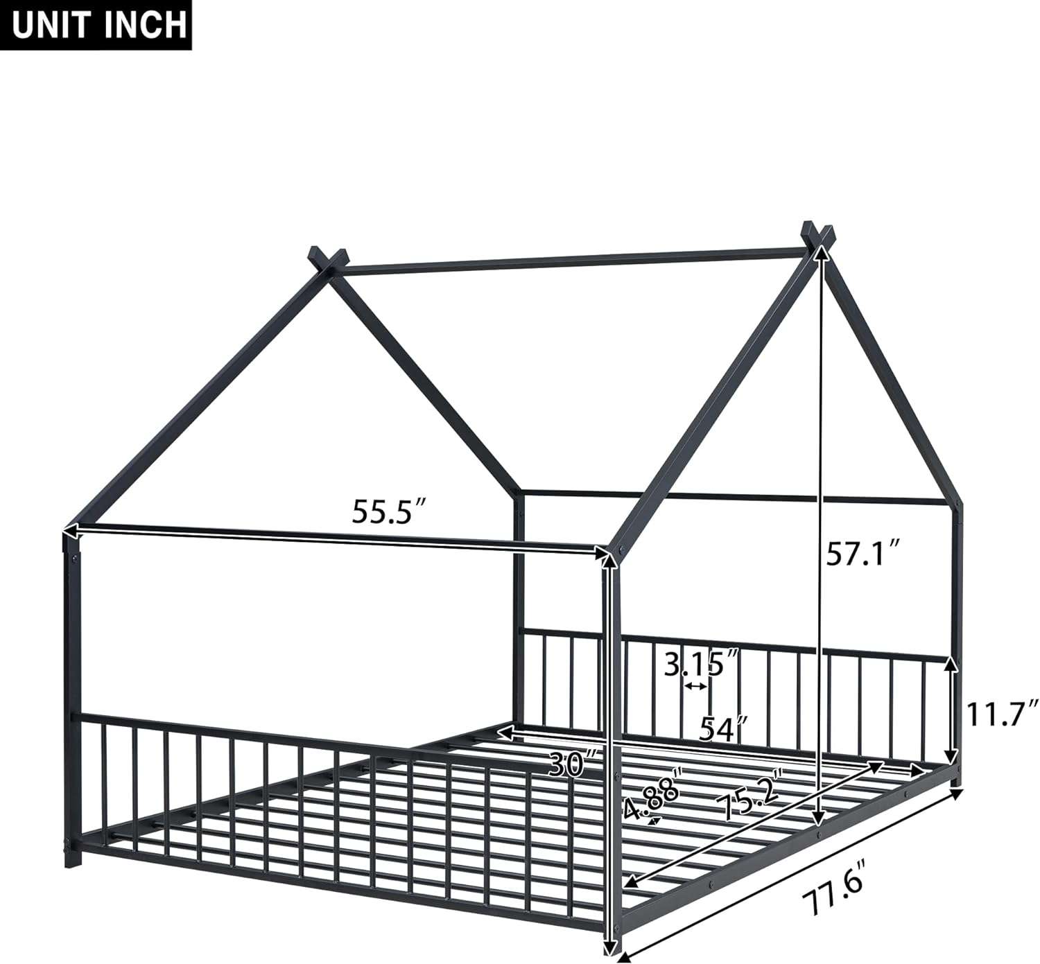 House Beds for Kids, Full Size Floor Bed Frame Metal Montessori Beds with Headboard & Footboard for Children Boys Girls Teens, Black - 3