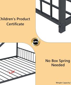 House Beds for Kids, Full Size Floor Bed Frame Metal Montessori Beds with Headboard & Footboard for Children Boys Girls Teens, Black - 6