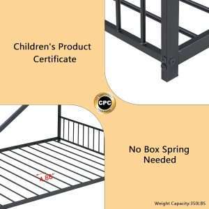 House Beds for Kids, Full Size Floor Bed Frame Metal Montessori Beds with Headboard & Footboard for Children Boys Girls Teens, Black - 6