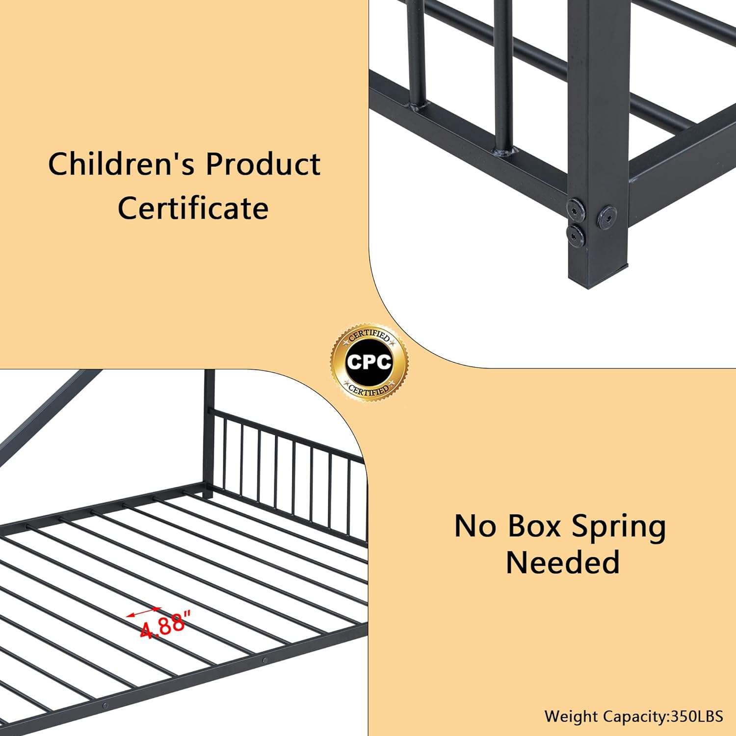 House Beds for Kids, Full Size Floor Bed Frame Metal Montessori Beds with Headboard & Footboard for Children Boys Girls Teens, Black - 6