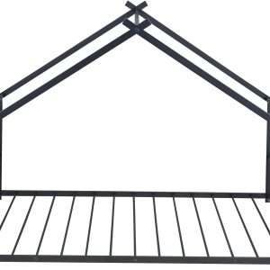 House Beds for Kids, Full Size Floor Bed Frame Metal Montessori Beds with Headboard & Footboard for Children Boys Girls Teens, Black - 8