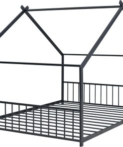House Beds for Kids, Full Size Floor Bed Frame Metal Montessori Beds with Headboard & Footboard for Children Boys Girls Teens, Black - 9