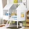 Kids House Beds, Low Loft Bed Frames Twin Size, Wood Play House Bed for Girls-Boys-Toddlers, White - 1