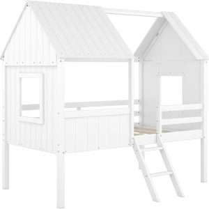 Kids House Beds, Low Loft Bed Frames Twin Size, Wood Play House Bed for Girls-Boys-Toddlers, White - 6