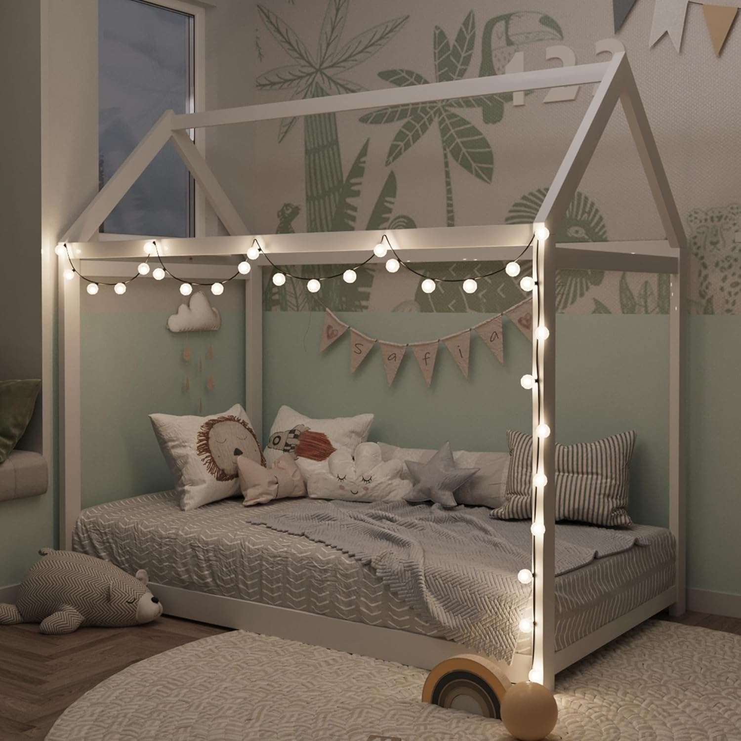 Merax Wood House Bed,Toddler Bed with Wood Slats,No Box Spring Needed, White - 1