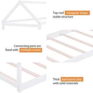 Merax Wood House Bed,Toddler Bed with Wood Slats,No Box Spring Needed, White - 4