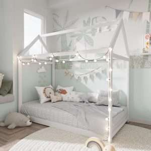 Merax Wood House Bed,Toddler Bed with Wood Slats,No Box Spring Needed, White - 7