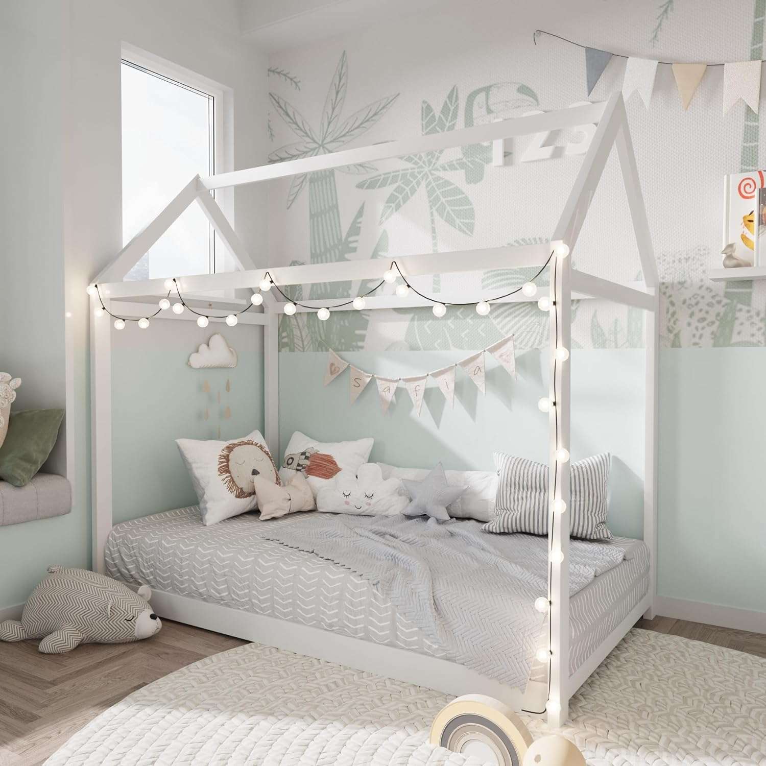 Merax Wood House Bed,Toddler Bed with Wood Slats,No Box Spring Needed, White - 7