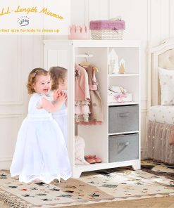 UTEX Kids Dress Up Storage with Full Length Mirror, Kids Armoire with 2 Storage Bins and Open Hanging, Costume Closet Wardrobe for Kids - 2
