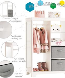 UTEX Kids Dress Up Storage with Full Length Mirror, Kids Armoire with 2 Storage Bins and Open Hanging, Costume Closet Wardrobe for Kids - 3