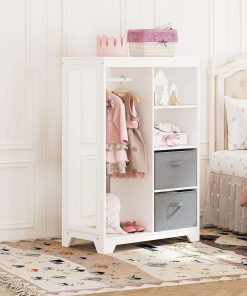 UTEX Kids Dress Up Storage with Full Length Mirror, Kids Armoire with 2 Storage Bins and Open Hanging, Costume Closet Wardrobe for Kids - 5
