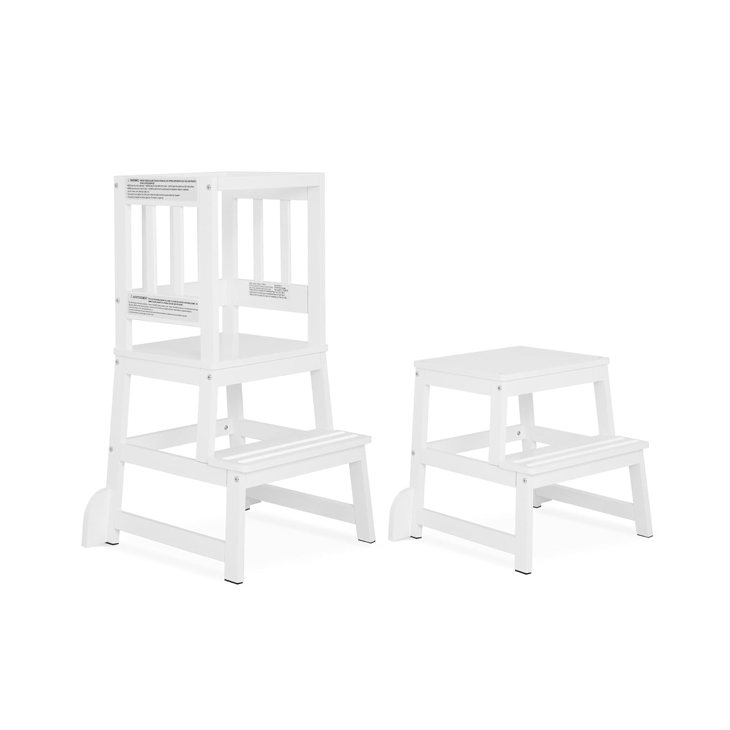 2-in-1 Funtastic Tower and Step Stool, Easy to Assemble, Multi-Purpose Stool with Non-Toxic Paint Finish, Made of Solid Pinewood, White - 1