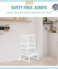 2-in-1 Funtastic Tower and Step Stool, Easy to Assemble, Multi-Purpose Stool with Non-Toxic Paint Finish, Made of Solid Pinewood, White - 2