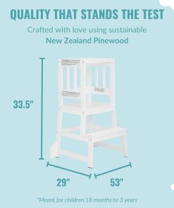 2-in-1 Funtastic Tower and Step Stool, Easy to Assemble, Multi-Purpose Stool with Non-Toxic Paint Finish, Made of Solid Pinewood, White - 3