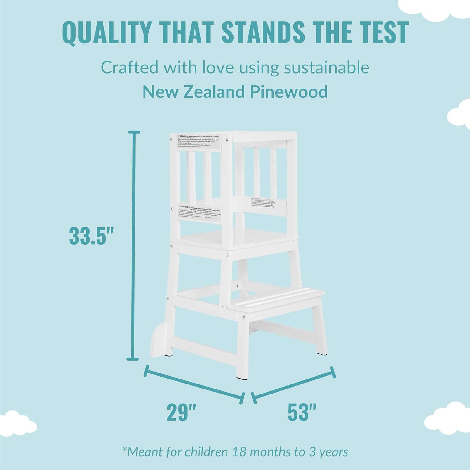 2-in-1 Funtastic Tower and Step Stool, Easy to Assemble, Multi-Purpose Stool with Non-Toxic Paint Finish, Made of Solid Pinewood, White - 3