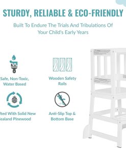 2-in-1 Funtastic Tower and Step Stool, Easy to Assemble, Multi-Purpose Stool with Non-Toxic Paint Finish, Made of Solid Pinewood, White - 4
