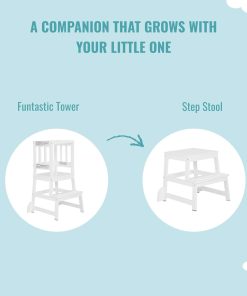 2-in-1 Funtastic Tower and Step Stool, Easy to Assemble, Multi-Purpose Stool with Non-Toxic Paint Finish, Made of Solid Pinewood, White - 5