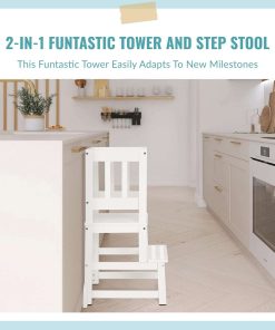2-in-1 Funtastic Tower and Step Stool, Easy to Assemble, Multi-Purpose Stool with Non-Toxic Paint Finish, Made of Solid Pinewood, White - 6