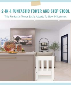 2-in-1 Funtastic Tower and Step Stool, Easy to Assemble, Multi-Purpose Stool with Non-Toxic Paint Finish, Made of Solid Pinewood, White - 7