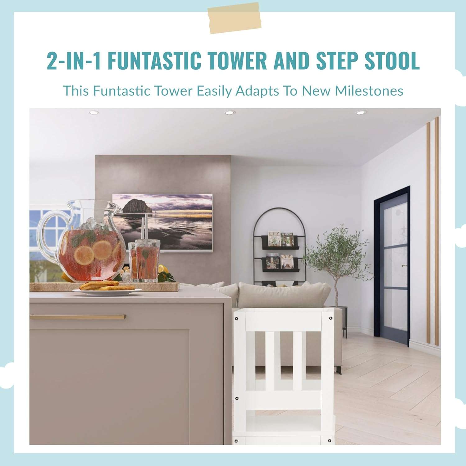 2-in-1 Funtastic Tower and Step Stool, Easy to Assemble, Multi-Purpose Stool with Non-Toxic Paint Finish, Made of Solid Pinewood, White - 7