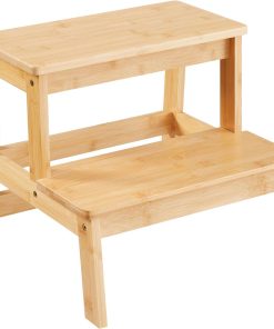 Bamboo Step Stools for Adults Kids, 2 Step Stool for Kichen-Bathroom-Bedside Step Stool - Holds up to 350Lb (Natural) - 1