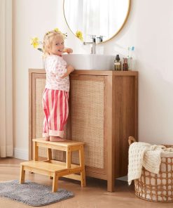 Bamboo Step Stools for Adults Kids, 2 Step Stool for Kichen-Bathroom-Bedside Step Stool - Holds up to 350Lb (Natural) - 2