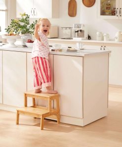 Bamboo Step Stools for Adults Kids, 2 Step Stool for Kichen-Bathroom-Bedside Step Stool - Holds up to 350Lb (Natural) - 4