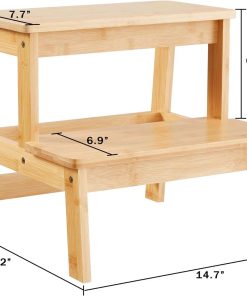 Bamboo Step Stools for Adults Kids, 2 Step Stool for Kichen-Bathroom-Bedside Step Stool - Holds up to 350Lb (Natural) - 6
