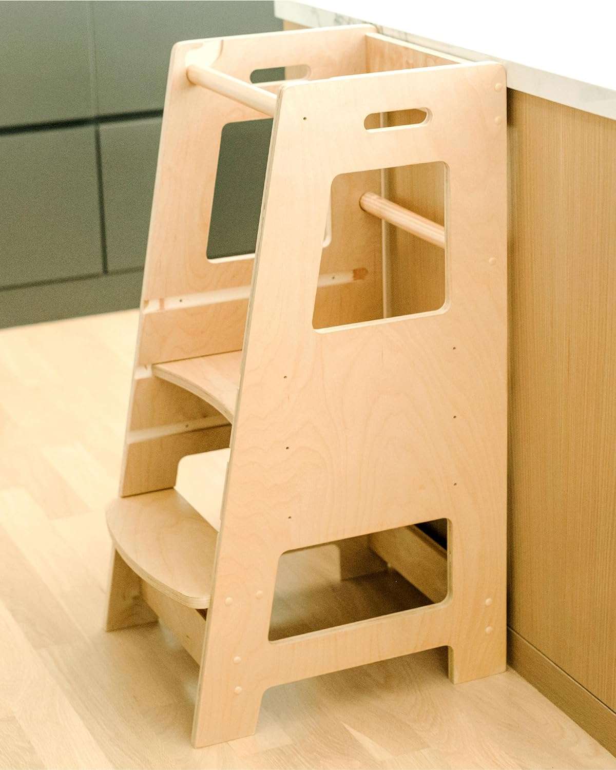 Child Standing Tower Kids Kitchen Step Stool Toddler Wood Stepping Stool - Children's Montessori Stool - Adjustable Platform, Natural Wood - 1