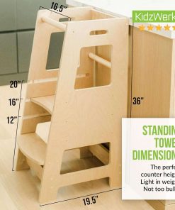 Child Standing Tower Kids Kitchen Step Stool Toddler Wood Stepping Stool - Children's Montessori Stool - Adjustable Platform, Natural Wood - 3