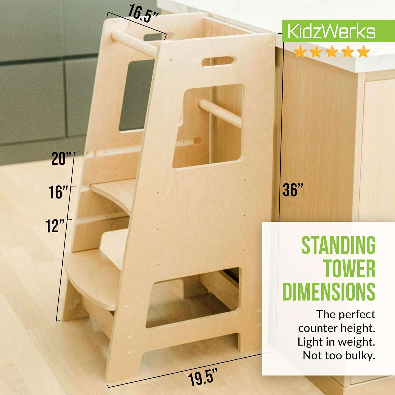 Child Standing Tower Kids Kitchen Step Stool Toddler Wood Stepping Stool - Children's Montessori Stool - Adjustable Platform, Natural Wood - 3