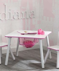 Delta Children Princess Crown Kids Wood Table and Chair Set with Storage - Greenguard Gold Certified, White-Pink - 2