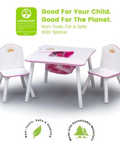 Delta Children Princess Crown Kids Wood Table and Chair Set with Storage - Greenguard Gold Certified, White-Pink - 3