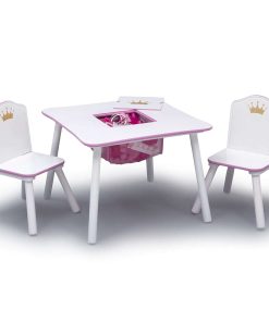 Delta Children Princess Crown Kids Wood Table and Chair Set with Storage - Greenguard Gold Certified, White-Pink - 4