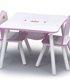 Delta Children Princess Crown Kids Wood Table and Chair Set with Storage - Greenguard Gold Certified, White-Pink - 5