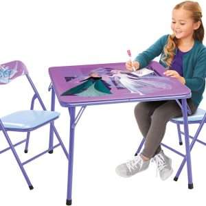 Disney Frozen Kids Folding Table & Chairs Set for Kid and Toddler 36 Months Up to 7 Years, Includes- 1 Table (36 L x 24 W x 20 H), 2 Chairs (13 L x 13.5 W x 21 H) Weight Limit- 70 lb - 1