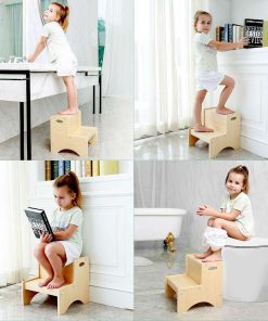 HAJACK Step Stool for Kids, Wood Two Step Children's Stool with Bonus Safety Non-Slip Mats and Handles, Bathroom Potty Stool& Kitchen Step Stool for Home Use - 3