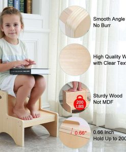 HAJACK Step Stool for Kids, Wood Two Step Children's Stool with Bonus Safety Non-Slip Mats and Handles, Bathroom Potty Stool& Kitchen Step Stool for Home Use - 5