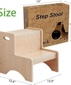 HAJACK Step Stool for Kids, Wood Two Step Children's Stool with Bonus Safety Non-Slip Mats and Handles, Bathroom Potty Stool& Kitchen Step Stool for Home Use - 6