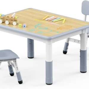 Kids Table and 2 Chairs Set, Height Adjustable Toddler Table and Chair Set, Graffiti Desktop, Classroom-Daycare-Home, Children Multi-Activity Table for Ages 2-8 - 1