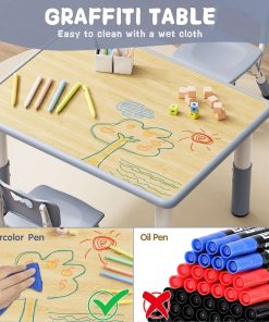 Kids Table and 2 Chairs Set, Height Adjustable Toddler Table and Chair Set, Graffiti Desktop, Classroom-Daycare-Home, Children Multi-Activity Table for Ages 2-8 - 2