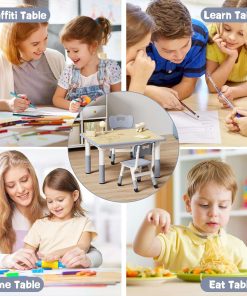 Kids Table and 2 Chairs Set, Height Adjustable Toddler Table and Chair Set, Graffiti Desktop, Classroom-Daycare-Home, Children Multi-Activity Table for Ages 2-8 - 7