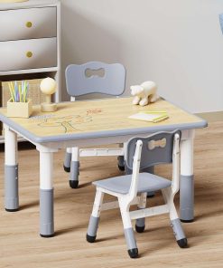 Kids Table and 2 Chairs Set, Height Adjustable Toddler Table and Chair Set, Graffiti Desktop, Classroom-Daycare-Home, Children Multi-Activity Table for Ages 2-8 - 8