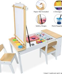 Milliard 2-in-1 Kids Art Table and Easel Table and Chair Set, Toddler Craft and Play Wood Activity Center with Storage Bins and Paper Roll 43x24x21 inches - 2