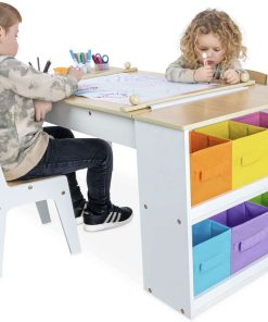 Milliard 2-in-1 Kids Art Table and Easel Table and Chair Set, Toddler Craft and Play Wood Activity Center with Storage Bins and Paper Roll 43x24x21 inches - 4