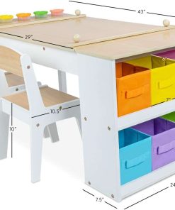 Milliard 2-in-1 Kids Art Table and Easel Table and Chair Set, Toddler Craft and Play Wood Activity Center with Storage Bins and Paper Roll 43x24x21 inches - 5