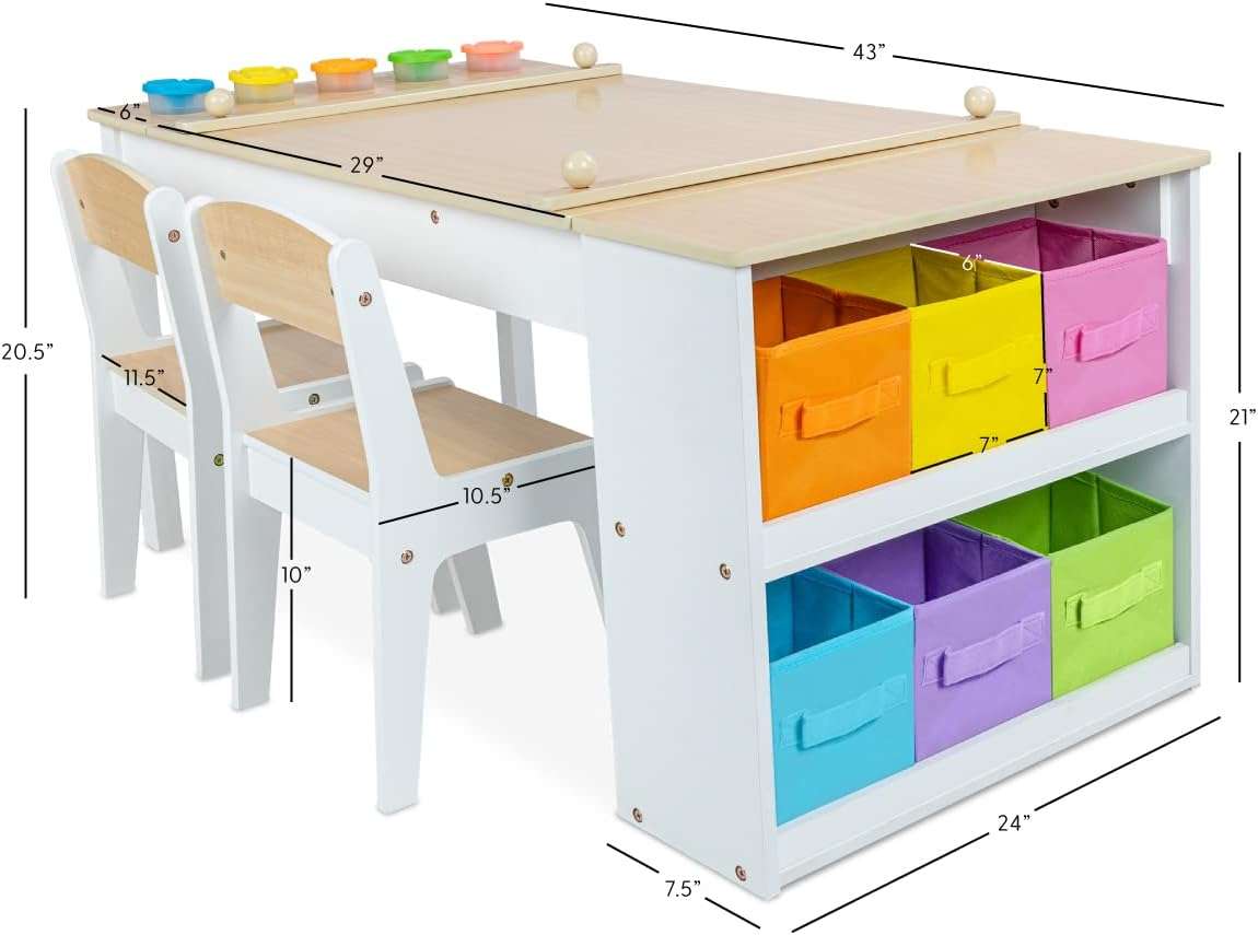 Milliard 2-in-1 Kids Art Table and Easel Table and Chair Set, Toddler Craft and Play Wood Activity Center with Storage Bins and Paper Roll 43x24x21 inches - 5