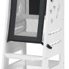 TOETOL Bamboo Toddler Kitchen Stool for Kids Step Stool - White Little Helper Tower Adjustable Height with Learning Black & White Activity Board - 1